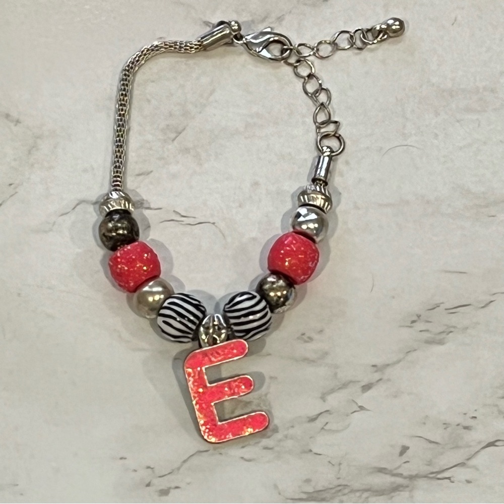 Justice Girls Pink Glitter Initial "E" Bead Bracelet
